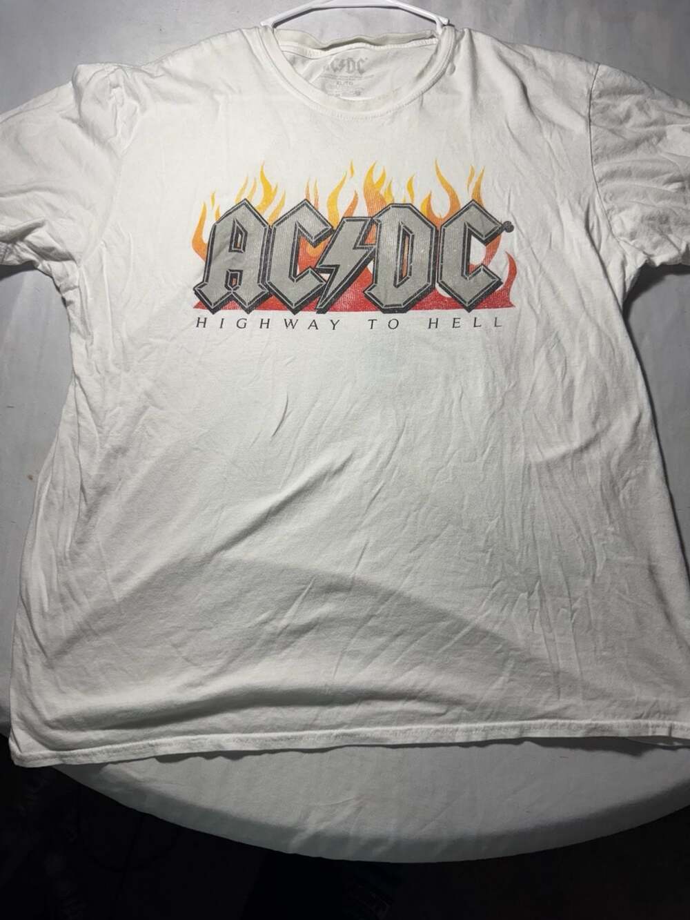 AC/DC Highway To Hell Flame Graphic T-Shirt White Men's Size XL